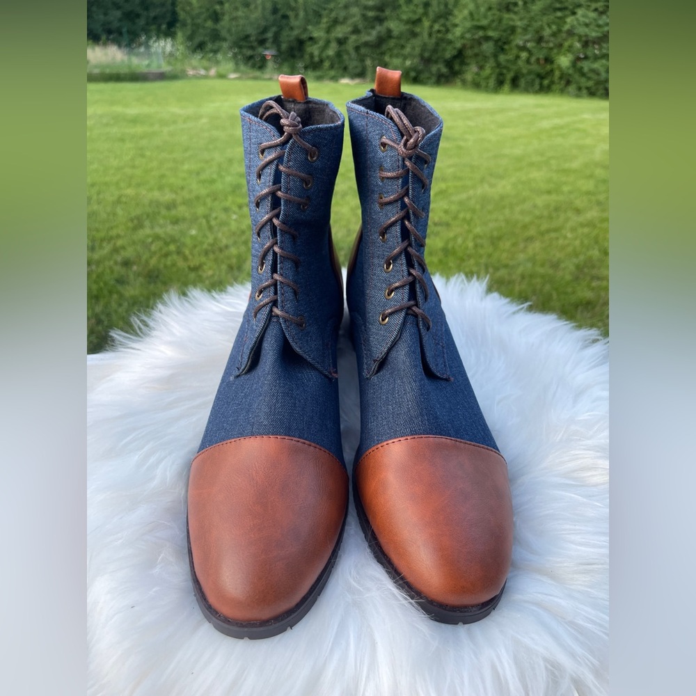 Men’s Denim & Leather Cap Toe Boots—Sz 12